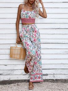 Aveloria Allover Floral Print Cami Top & Wide Leg Pants | SHEIN USA
