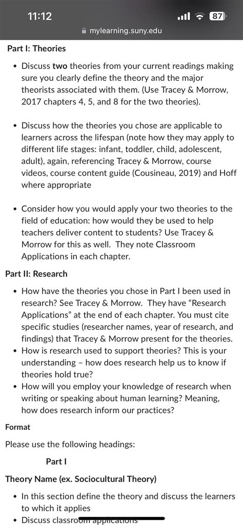 Solved 11:12 oll ₹87 mylearning.suny.edu Part I: Theories - | Chegg.com