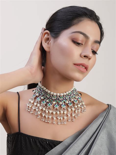 The Beady Pearly Meena Royal Necklace in Blue & Green – Cippele