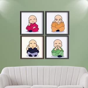 Kawai Homes Kawai Homes Modern Art 4 Cute Monks Wall Frame Poster ...