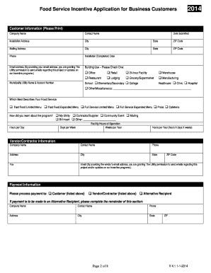 Fillable Online amu1 Food Service Incentive Application for Business ...