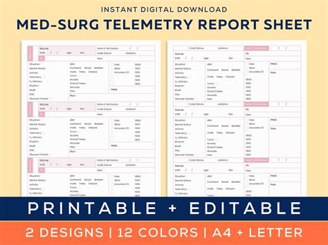 Buy Printable Telemetry Report Sheet, 3 Patient Report Sheet, Medical ...