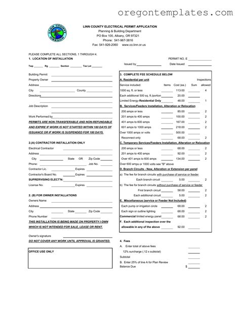 Oregon Electrical Permit Application Linn Template ⋆ All Oregon Forms