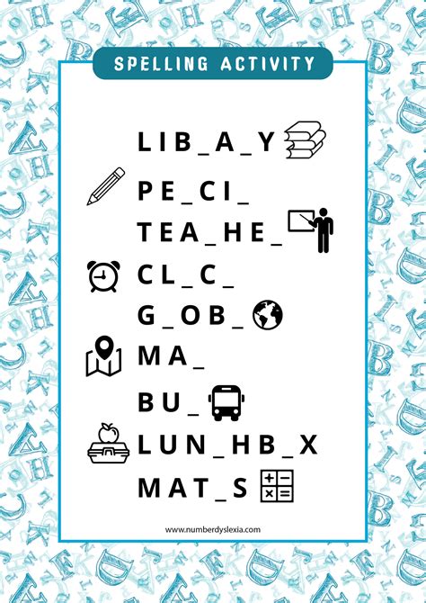 Printable Spelling Activity for kids - Number Dyslexia