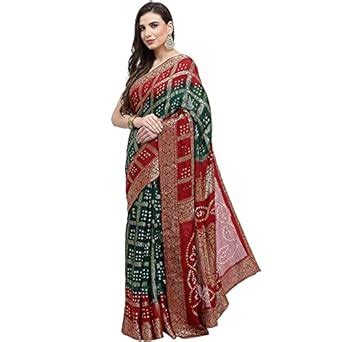 Kishori Women's Bandhani with Zari Weaving Silk Saree and Blouse Fabric ...