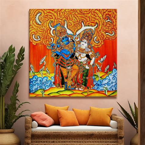 Kerala Mural Indian Traditional Canvas Painting with Large Framed ...