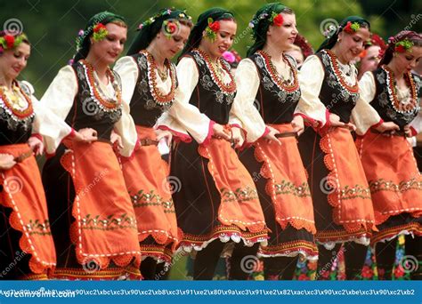People in Traditional Costumes Dance Bulgarian Horo a Meadow Editorial Stock Photo - Image of ...