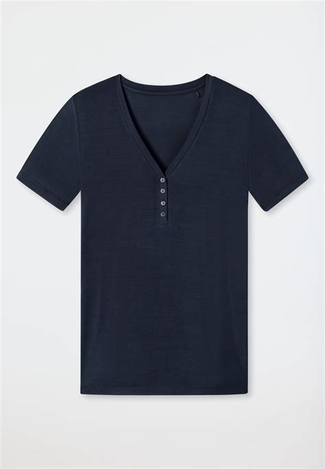 Shirt kurzarm Henley Knopfleiste blau - Mix+Relax | SCHIESSER
