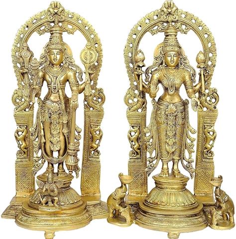 Buy Aone Brass Lord Vishnu Lakshmi Ashirwad Mudra, 16.5 inches, Gold ...
