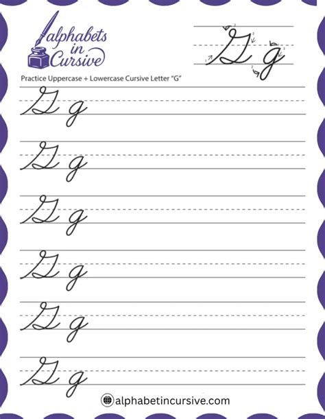 Cursive Alphabet: Letter G Worksheet and Practice Methods
