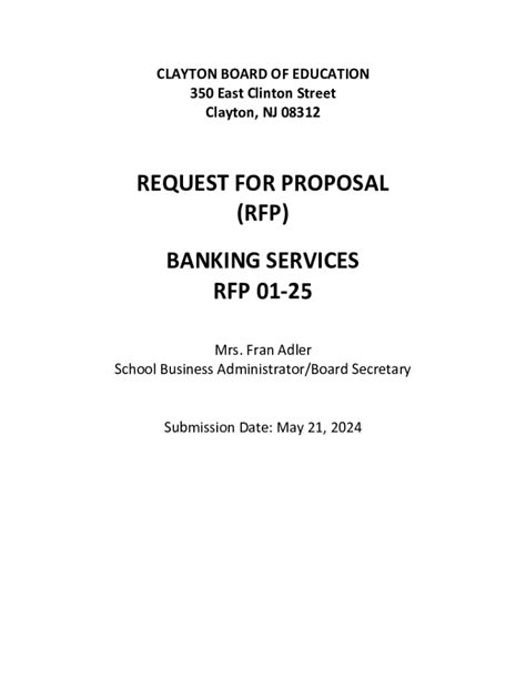 Fillable Online Clayton Board of Education Banking Services Rfp 01-25 ...