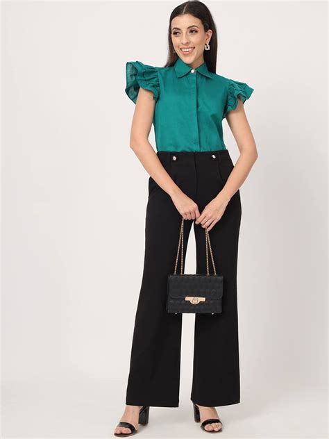 Buy Beatnik Cotton Blend Regular Solid Haff Sleeve Dark Green Women ...