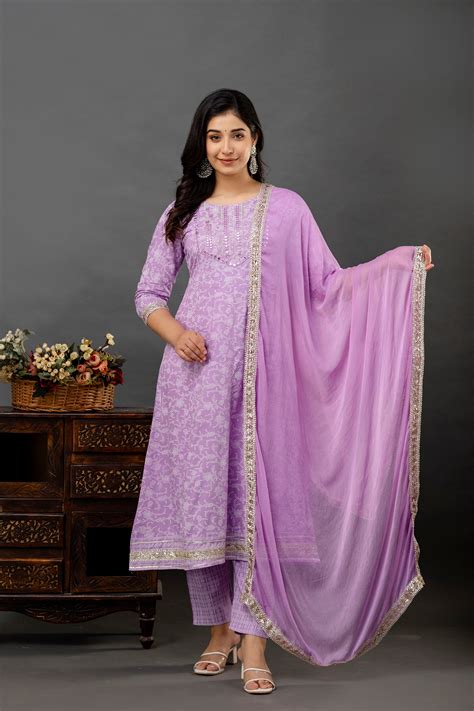 Women Printed Anarkali kurta and pant set with Dupatta – Bairaj