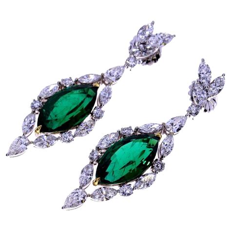 Certified Green Emerald and Diamond Earrings For Sale at 1stDibs ...