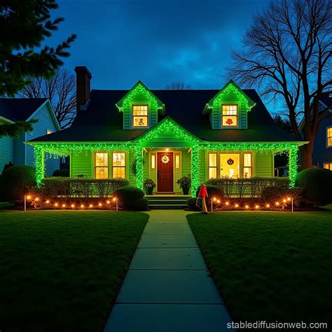 Suburban House with Christmas Decorations | Stable Diffusion Online