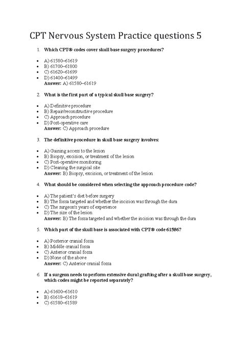 CPT Nervous System Practice questions 5 - Which CPT® codes cover skull ...