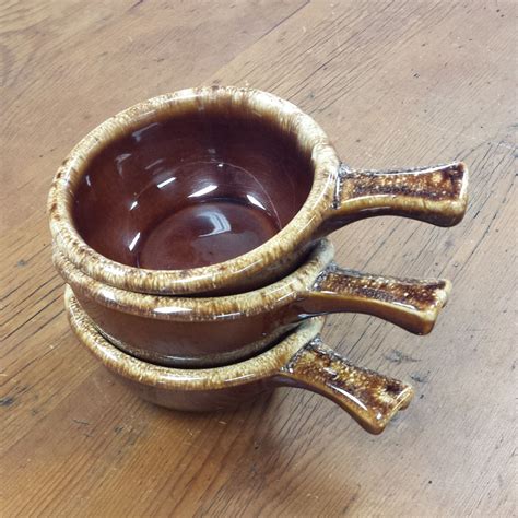 Set of 3 Hull Brown Drip Glaze Soup Bowls with handles Crock | Etsy ...