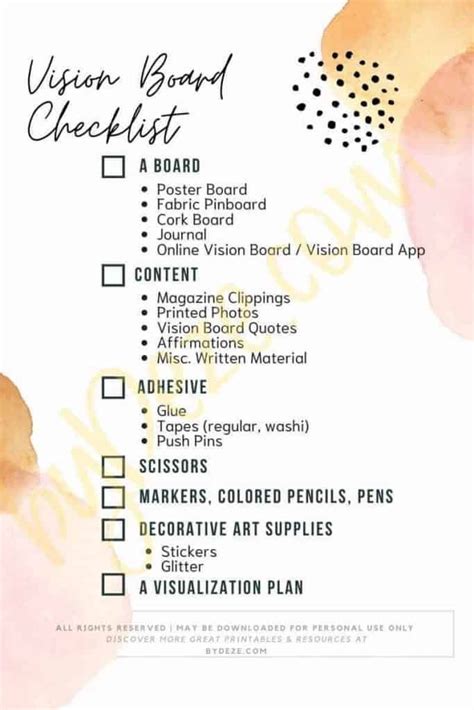 Image result for Vision Board Checklist Excel Example