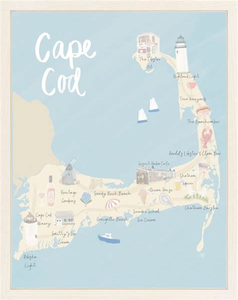 Cape Cod Illustrated Map | Cape Cod Map Illustration | Cape Cod Wall ...