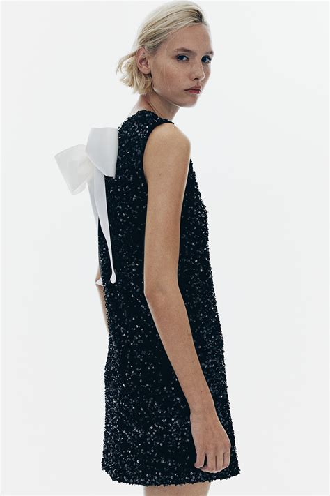 Sequined tie-back dress - Black/White - Ladies | H&M IE
