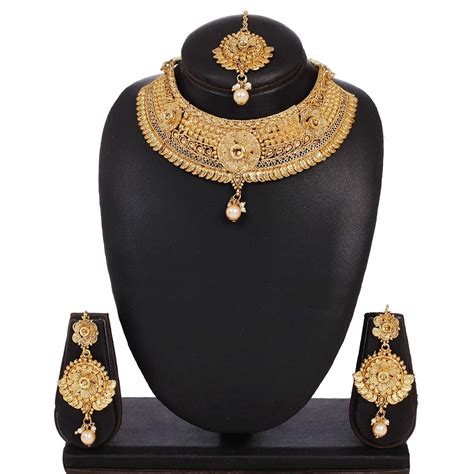 Yellow Chimes Gold Plated Traditional Flower Designer Studded Pearl ...