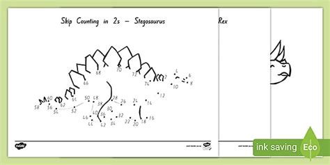 Stage 4 Skip Counting in 2s Dinosaur Dot to Dots
