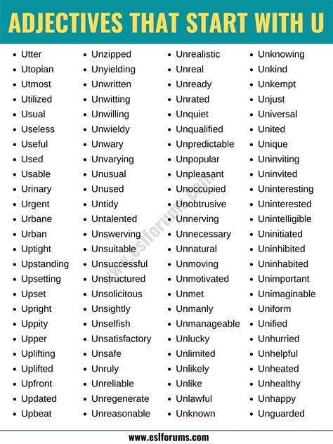 1600+ Adjectives that Start with U | A Huge List of U Adjectives - ESL Forums