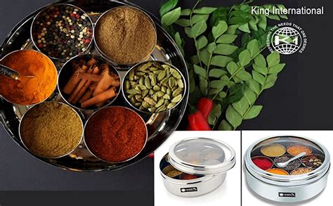 Buy King International Stainless Steel Double Lid Spice Box, Masala ...