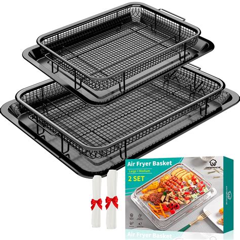 Air Fryer Basket, OPENICE 2 Set Air Fryer Pan and Crisper Tray for Oven ...