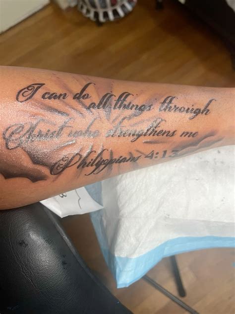 Men’s Forearm Tattoo Idea Philippians 4:13 in 2025 | Verse tattoos ...