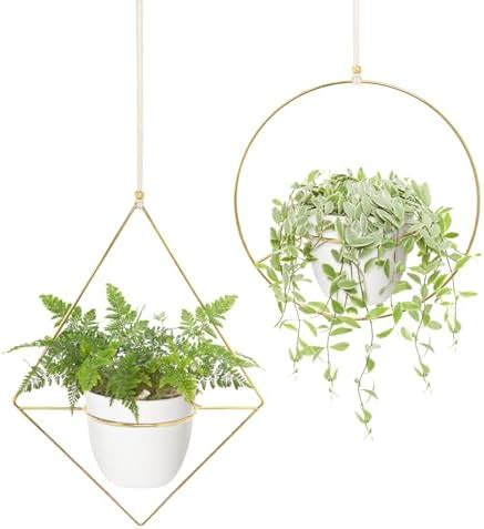 Mkono Boho Metal Hanging Planter with Plastic Pots, Set of 2 , Modern ...