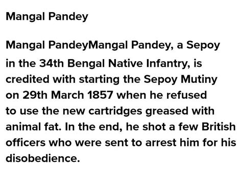 a sepoy movement leads to abattle. A sepoy who has started a movement ...