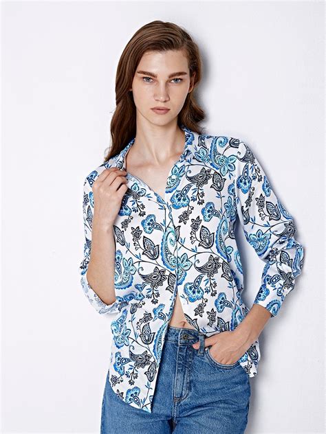 Blue & White Paisley Satin Shirt