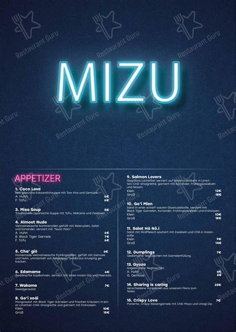 Speisekarte von Mizu - Sushi & Bar, Mannheim
