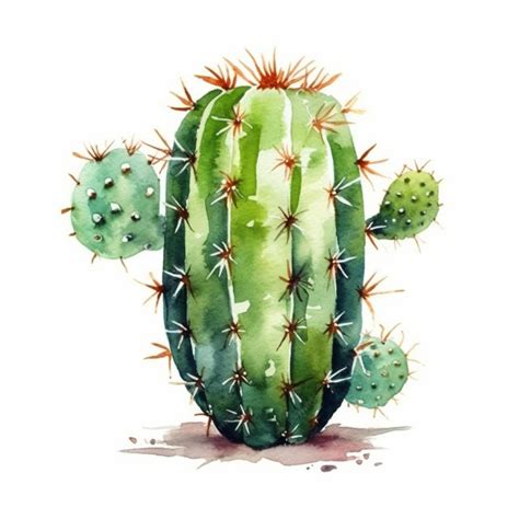 Premium Photo | Green cactus watercolor painting with sharp thorns ...