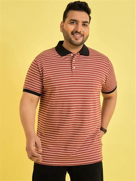Men Plus Size Petrov Maroon Stripe Polo Tshirt – bigbanana