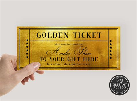 Editable golden ticket gift voucher template printable golden ticket ...
