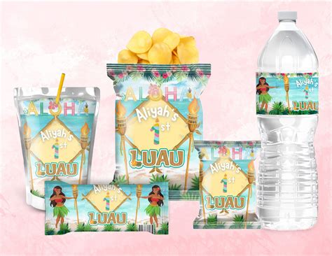 Hula Birthday Party Capri Sun Juice Box Luau Birthday Treats Water ...