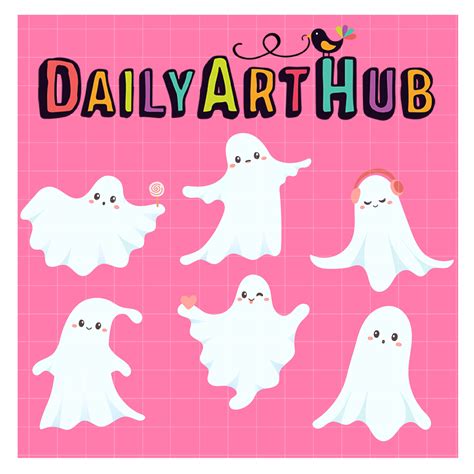Halloween Funny Ghosts Clip Art Set Daily Art Hub Cute Halloween