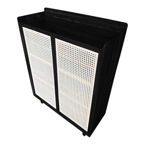 Mai Cane Shoe Rack Black Teak Wood & Cane – Nismaaya Decor
