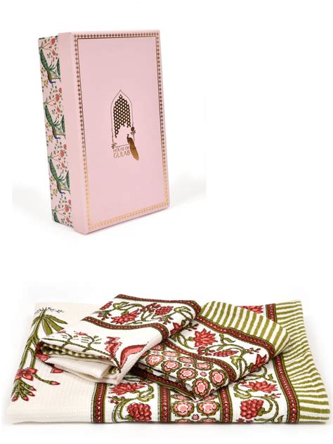 Gift Set - Handblock Printed Towels - 1 Bath + 2 Hand Towels – Houseofgulab
