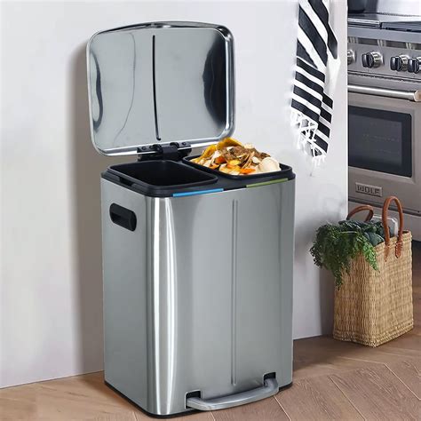 BIQWBIC 10 Gallon Dual Trash Can for Recycling and Trash, Stainless ...