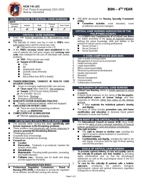 NCM 118 LEC Lesson 1 - N/A - NCM 118 LEC Prof. Portia Evangelista ...