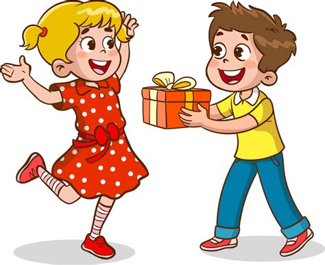 cute kids bought a gift for their friend.cute boy giving a gift to his ...