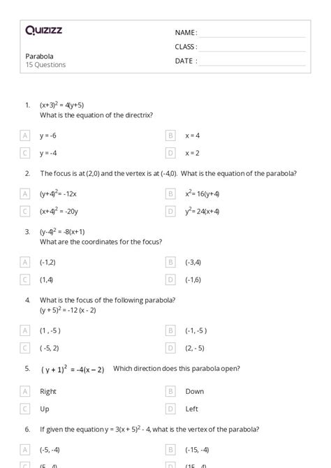 50+ graphing parabolas worksheets for 11th Class on Quizizz | Free ...