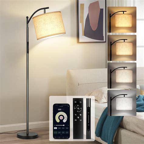 OUTON 63" Modern Dimmable Matte Black Arc Floor Lamp with White Drum ...