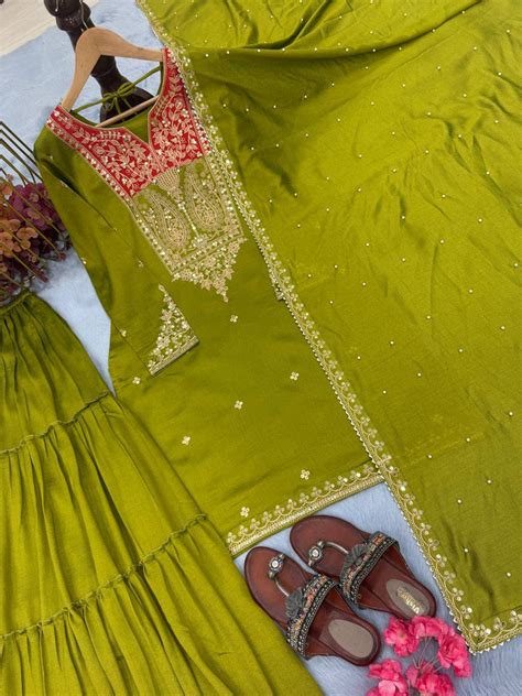Mehendi Premium Designer Readymade Top Sharara Plazzo