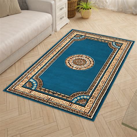 Blue Traditional Rustico Rug/Carpet with Anti Skid Backing ...