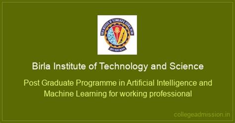 Birla Institute of Technology and Science: Post Graduate Programme in ...