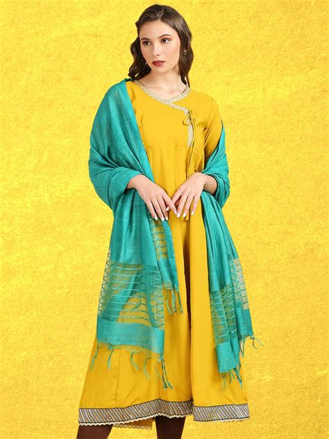 Rama Green Cotton Silk Dupatta with Sequinned Organza Border – Dupatta ...